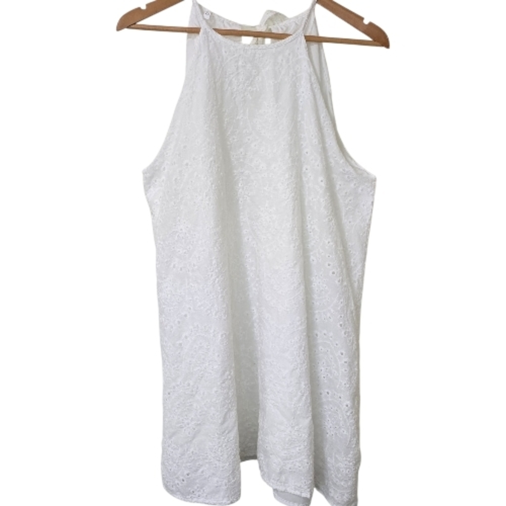White Embroidered Eyelet Halter Tank Top Cottagecore Boho Size XL-2XL Festival